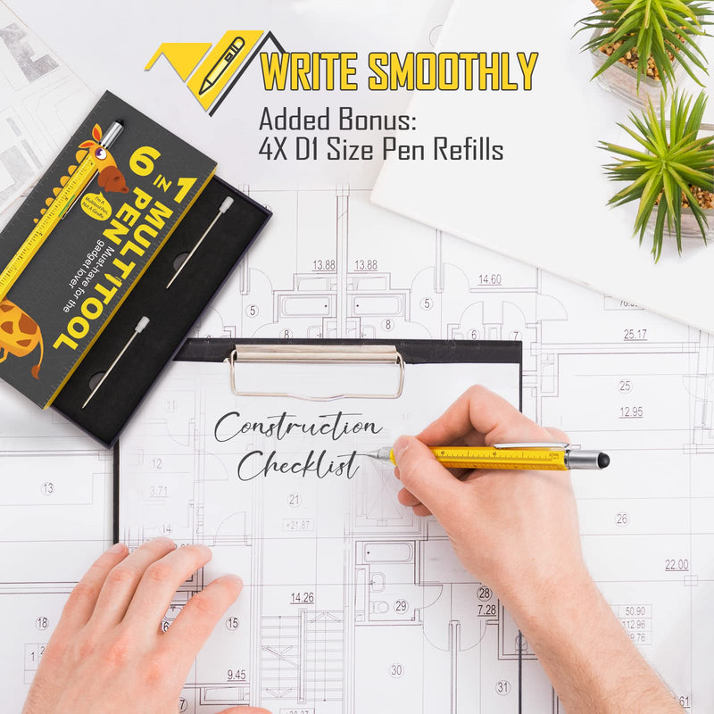 Multitool Pen Stocking Stuffers for Men: Gifts for Men Women Adults Dad Him Husband Who Have Everything Christmas Cool Gadgets Unique Birthday Gift Ideas Construction Engineer Woodworkers Carpenter 1 Yellow