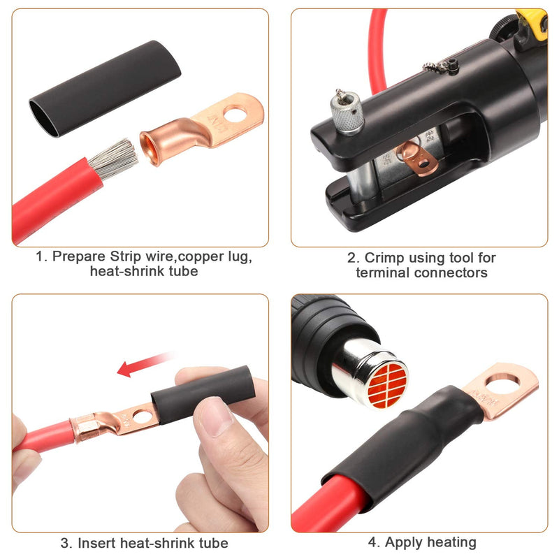 Maxdot 10 Pack UL Test Wire Lugs 8 Gauge Stud Ring Terminals Heavy Duty Copper Crimp Lugs Welding Cable Bare Copper Eyelet Lug with Heat Shrink Black, Red(8 AWG 3/8 Ring)