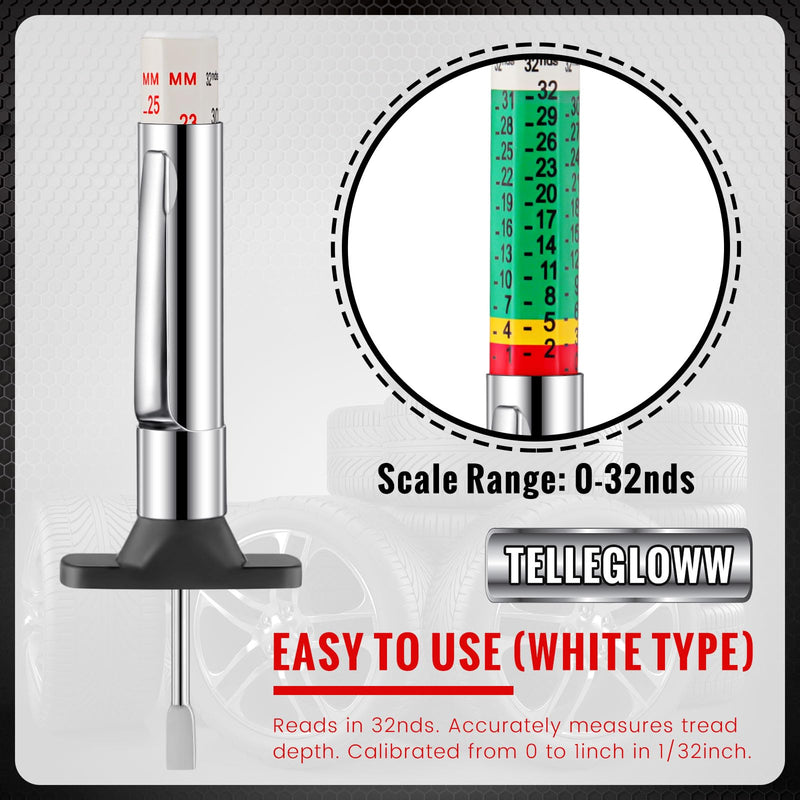 Tellegloww 50 Pcs Tire Tread Depth Gauge Color Coded Tyre Depth Gauge Tool Tread Accurate Measure Tools Metric Gauges for Car Trucks Various Vehicle (White and Green) White and Green
