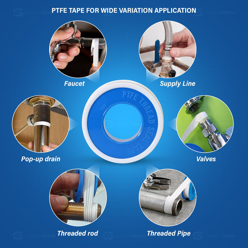 I33 PTFE Thread Seal Tape for Plumbers, White 1/2 Inch x 520 Inch, Single
