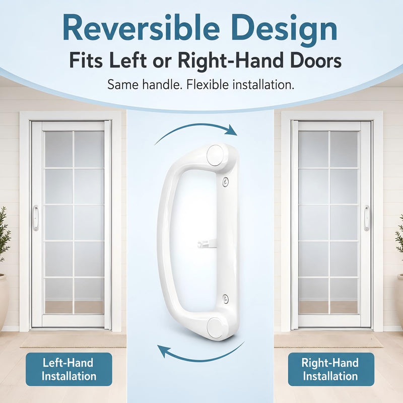 Universal Aluminum Sliding Glass Door Handle, Fits Offset & Centered 3-15/16" Hole Spacing, 1-1/2" to 2" Thick Patio Doors, Inline Replacement with Mortise Lock, Non-Handed, Durable White Lock Non-Keyed