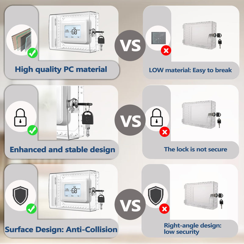 Large Thermostat Lock Box Cover with Key, Clear Thermostat Cover with Lock Compatible With Honeywell Home Thermostat On Wall, AC Lock Box Cover with Key Fits Thermostats 5"H x 6" W or Smaller 1 PCS Key lock