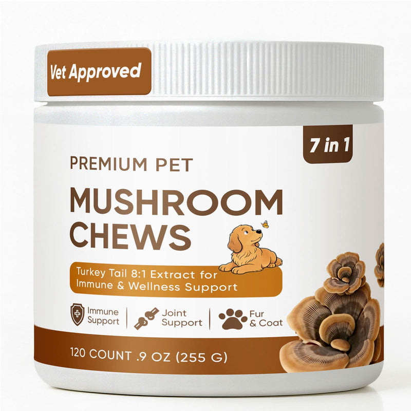 Turkey Tail Mushroom for Dogs - Mushroom Chews for Dog - Reishi, Lion’s Mane, Chaga - Immunity, Gut, Skin, Joint Support - All Breeds & Sizes - 120 Chews 1