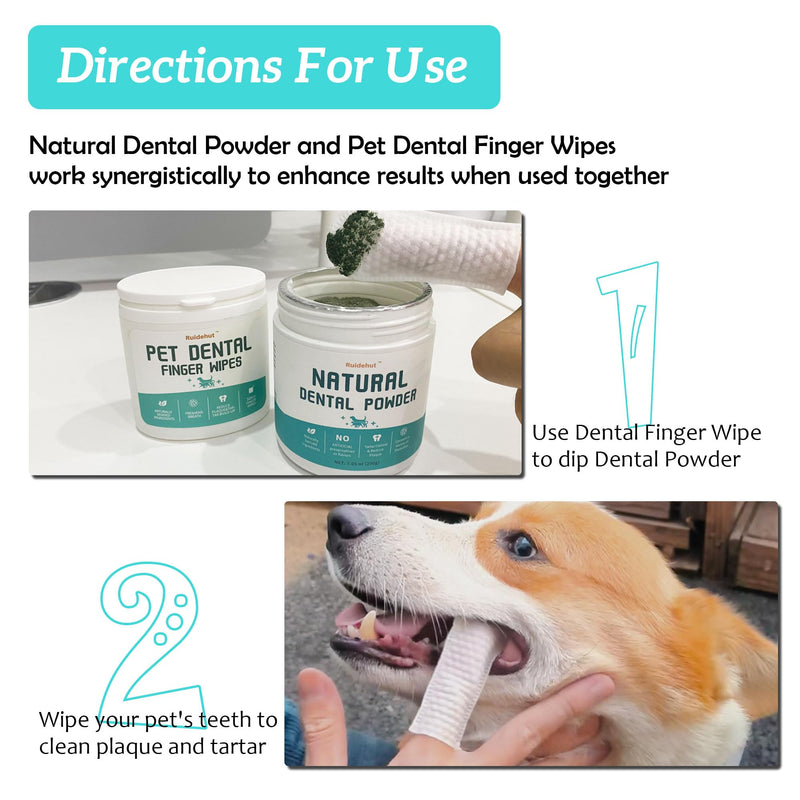 Rruidehut Natural Dental Powder and Dental Finger Wipes, Dental Powder Contains Probiotics that Solve Bad Breath Through Internal Digestion, Finger Wipes Remove Plaque and Tartar from The Surface.