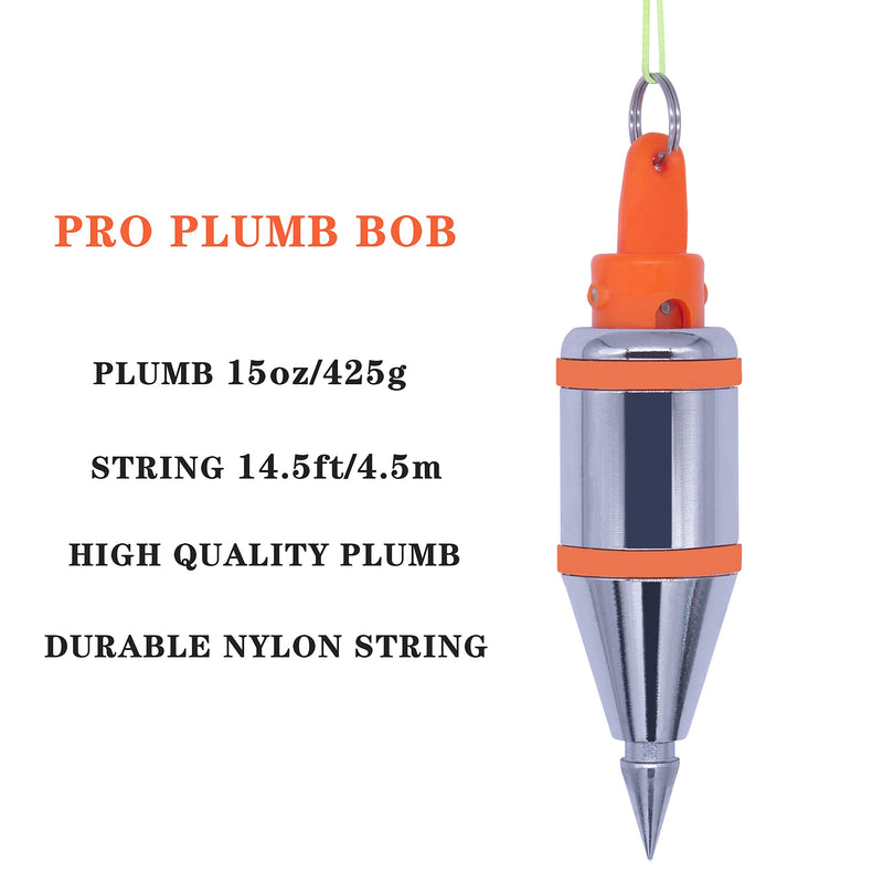 Plumb Bobs Magnetic - 15 oz(425g) Plumb Rite With 14.5 ft(4.5m) String,Sharpener,2 Pencils,Carrying Case,Line Reel Used in Construction Can Automatically Stretch the Line,Quickly Stabilize the Plumbob 15oz(425g) 14.5ft(4.5m)
