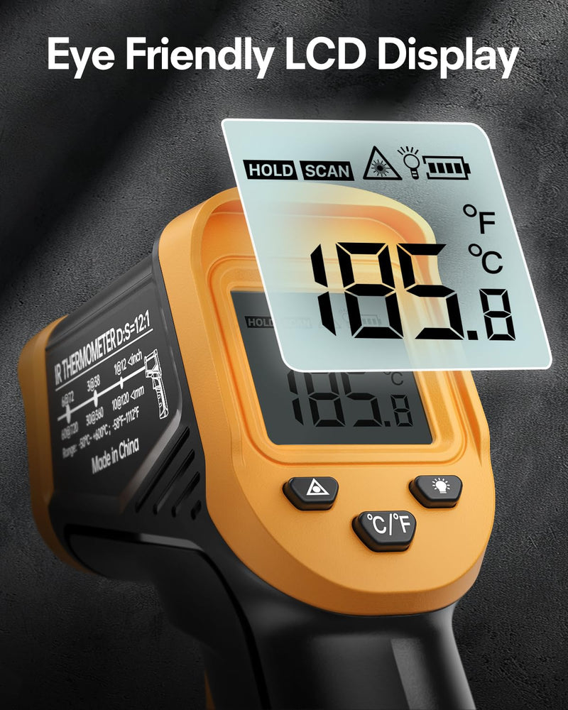 Eventek Infrared Thermometer Gun, Laser Thermometer Temperature Gun -58°F to 1112°F, IR Temp Gun for Cooking, Pizza Oven Accessories, Griddle, AC, Barbecue, Air Thermometer, Kitchen Cooking,Meat