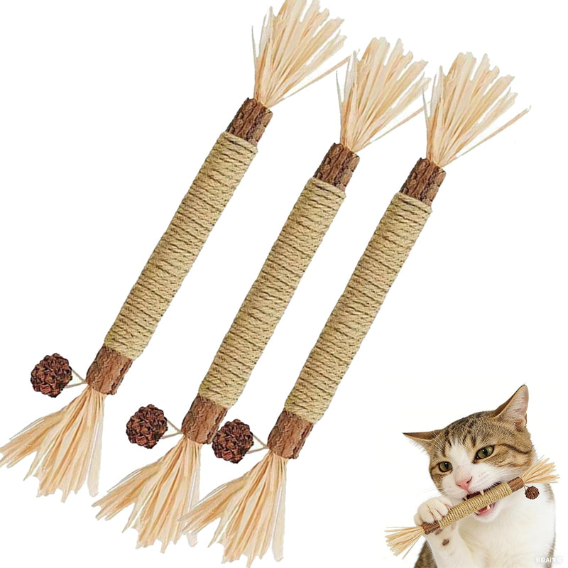 Natural Silvervine Sticks for Cats (3PCS) - Cat Chew Toys for Teeth Cleaning & Dental Care, Safe for Kittens, Teething Cats & Aggressive Chewers