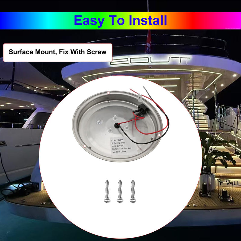 Marine Boat Dome Lights, 5.5 Inch RGBW LED Boat Cabin Light with Toggle Switch, 12V Interior Lights with Stainless Steel Surface Mount
