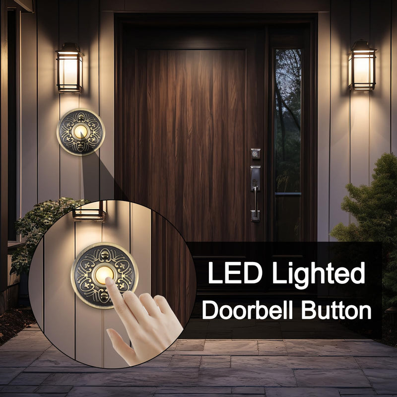Metal Doorbell Push Button, Bronze Wired Lighted Up LED Doorbell Button-53 1Pcs Round Bronze Doorbell Push Button
