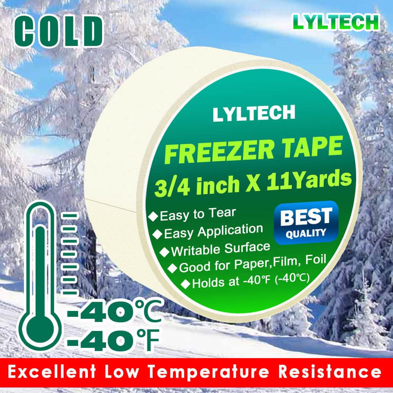 Freezer Tape 3 Rolls, Removable Labels,Writable Surface,Easy to Tear, Working Between -40℉ to 150℉ Temperature, 3/4 in x 11 yd