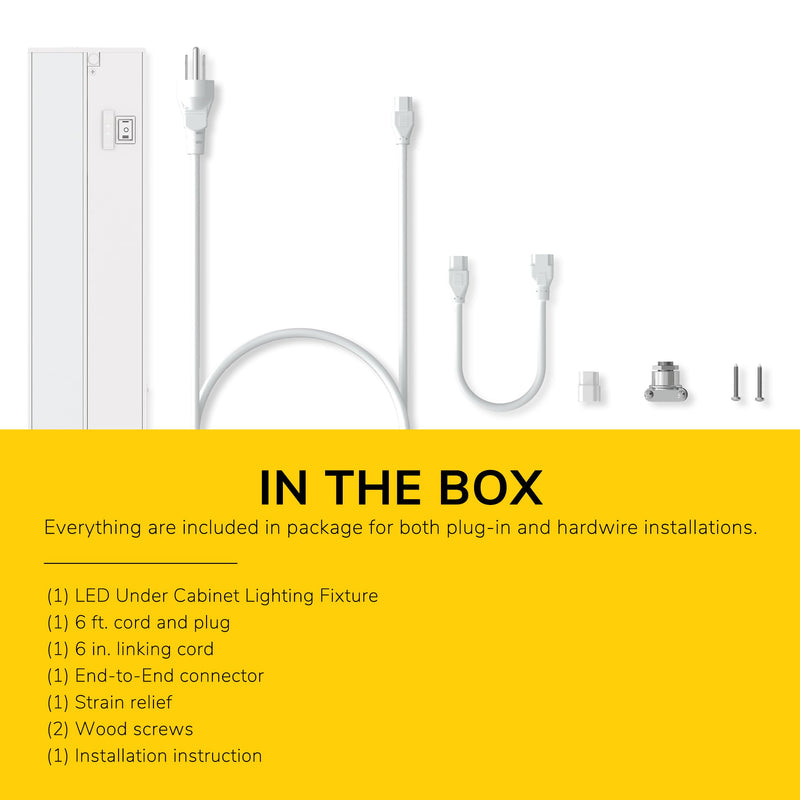 GETINLIGHT 18-inch LED Under Cabinet Lighting, Hardwired or Plugged-in, Warm White (2700K), Soft White (3000K), Bright White (4000K), Dimmable, White Finished, IN-0210-2