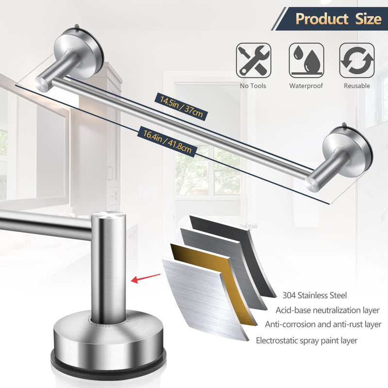 DGYB 17-Inch Brush Suction Cup Towel Bar – 2Pcs No-Drill Wall-Mounted Bathroom & Kitchen Towel Holder, Stainless Steel, Rust-Resistant, Easy Install New Brushed 2pcs