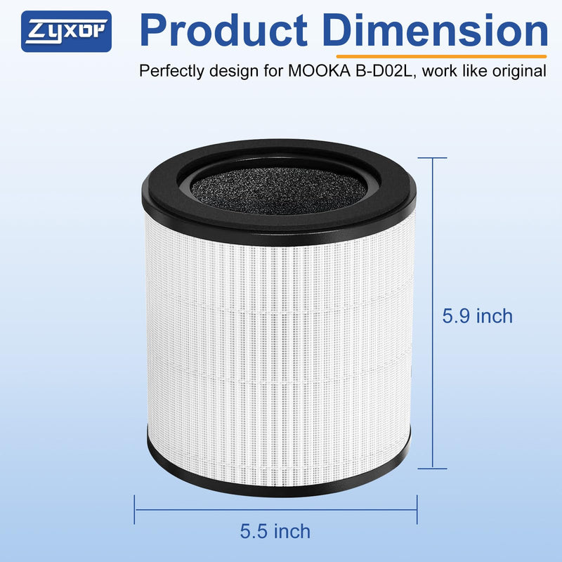 B-D02L Replacement Filter for MOOKA VEWIOR KOIOS Air Purifier, 2 Pack White (black cover plate) 5.5" x 5.9" x 5.5" - 2 Pack