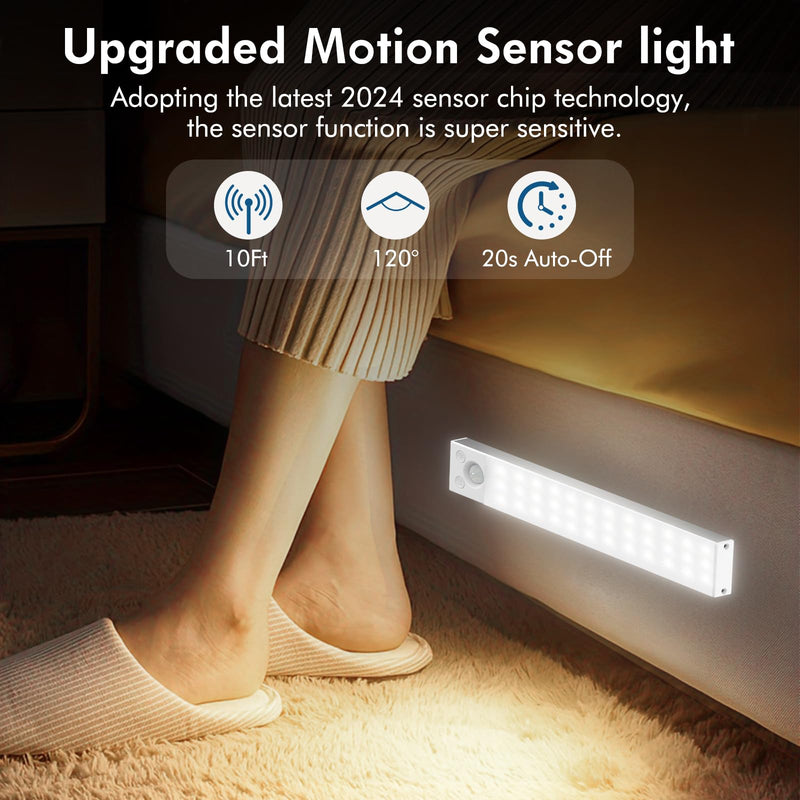 Under Cabinet Lights,2 Pack Dimmable Motion Sensor Light indoor,36LED 1800mAh Rechargeable Under Cabinet lighting wireless,Closet lights Under Counter lights for Kitchen Drawers,Wardrobe,Stair Bedroom White 8.7Inches