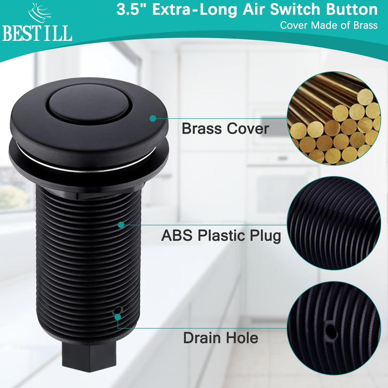 BESTILL Garbage Disposal Sink Top Air Switch Kit with Single Outlet, Matte Black Long Push Button with Brass Cover, UL Listed ABS Plastic Long-3.5" - NewNest Australia
