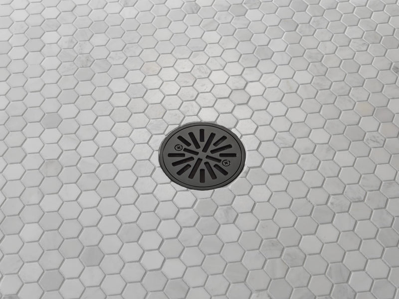 Delta 4 Inch Matte Black Tile-In Round Shower Floor Drain with Gasket and Removable Drain Gate, Matte Black DT061411-BL