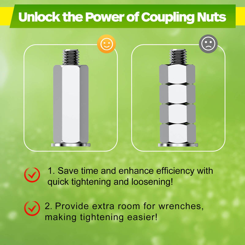 Hex Coupling Nuts, Rod Coupling Nuts 1/2"-13 UNC, 1-3/4" Length (10 PCS), Ideal for Threaded Rods & Studs, 1.75-Inch Length with Zinc Plating (10 PCS) 10