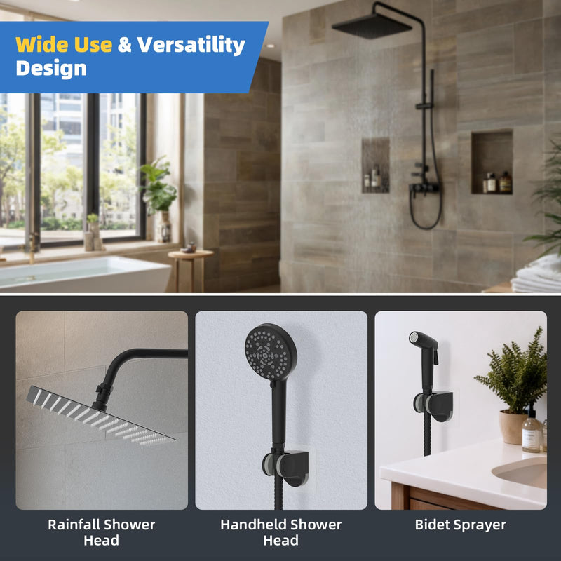 Hibbent All Metal 2 Pack Shower Head Flow Control Valve, G1/2 Brass Shut-off Valve with Metal Handle Lever, Shut OFF Water Flow Control Regulator for Handheld Shower, or Bidet Sprayer, Matte Black 0.5 Inch Dark Black
