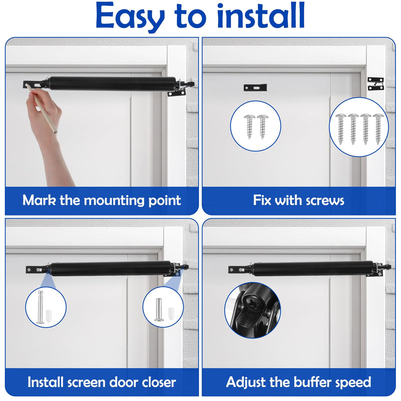 2 Set Heavy Duty Screen Door Closers, Durable Screen Door Shock Replacement System, Rust-Proof Black Aluminum Alloy Easy to Installation(Black)