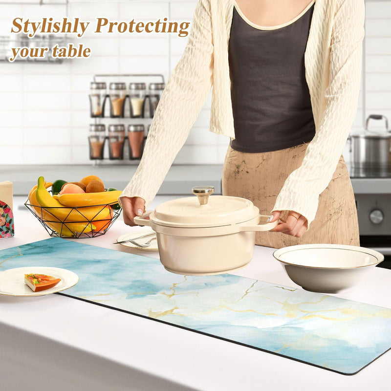 Heat Resistant Table Runner&Trivet Runners Anti Slip Waterproof Trivets for Hot Dishes and Pans Kitchen Farmhouse Wedding Party Countertops Decoration 12X39 in Blue Marble Texture Blue Marble Texture22