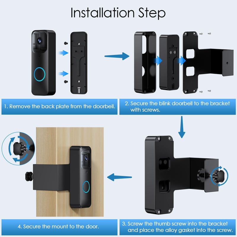 Blink Doorbell Mount, NANW Full-Metal Anti-Theft Doorbell Camera Mount, No-Drill and Not Block Motion Sensor Bracket, Blink Aluminum Alloy Video Doorbell Holder for Home/Apartment/Dorm,Black Black-Sensor Unblocked
