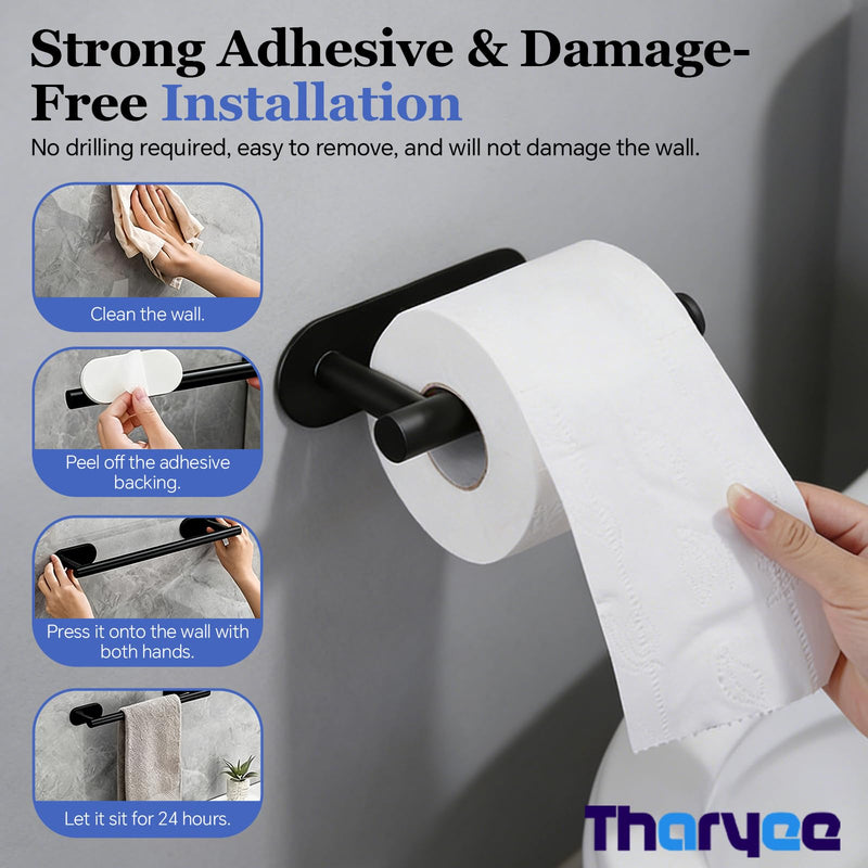 5 Piece Bathroom Hardware Set, 15.7 Inch Towel Bar, Towel Racks for Bathroom, Toilet Paper Holder, Towel Ring, Towel Hooks, Stainless Steel Matte Black Bathroom Accessories Set