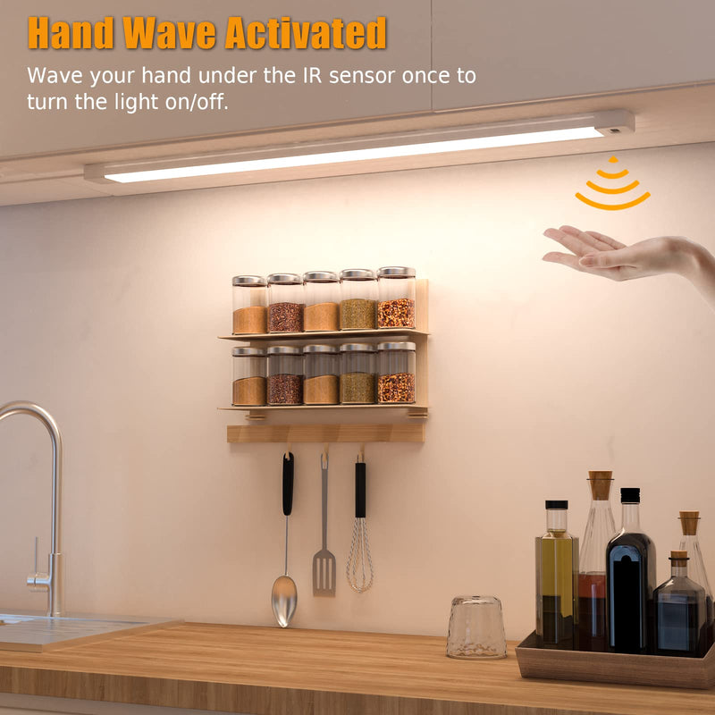 MYPLUS 16 Inch Under Cabinet Lights with Hand Wave, Under Counter Lighting 4000K Natural White,Dimmable,Plug and Play,LED Lights for Kitchen Cabinet, Cupboard, Closet, Desk 16" one-pack