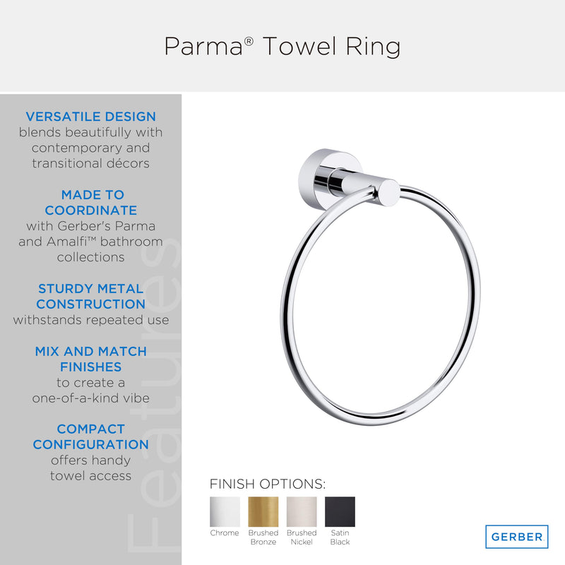 Gerber Parma Wall Mounted Towel Holder, Modern Style Round Towel Holder Ring for Bathroom (Brushed Bronze) Brushed Bronze