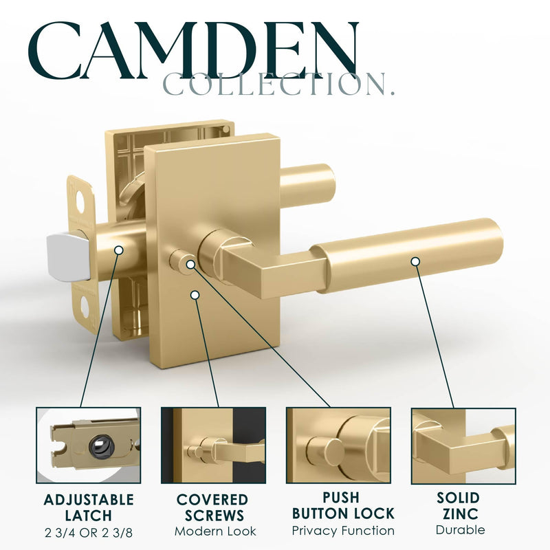 Mega Handles Camden Gold Privacy Door Handle, Satin Brass, 1 Pack