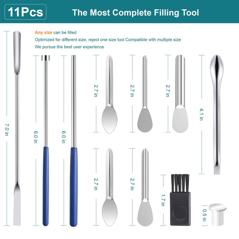 11Pcs Capsule Filling Machine Kit for Pill Filler All Sizes # 000 00 0 1 2 3 4 5- Micro lab Spoons Spatula Tool for Gel Capsules Empty Quickly Fill Tray with Herb Powder Tamper Tools
