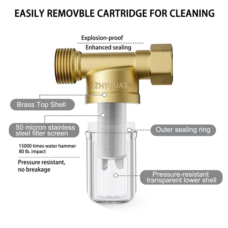 YH02 50 Micron Reusable Brass Washer Water Filter, Compact Washing Machine Water Filter System, for Washing Machine, Shower, Camping, Travel, Anti Scale Portable Sediment Filter