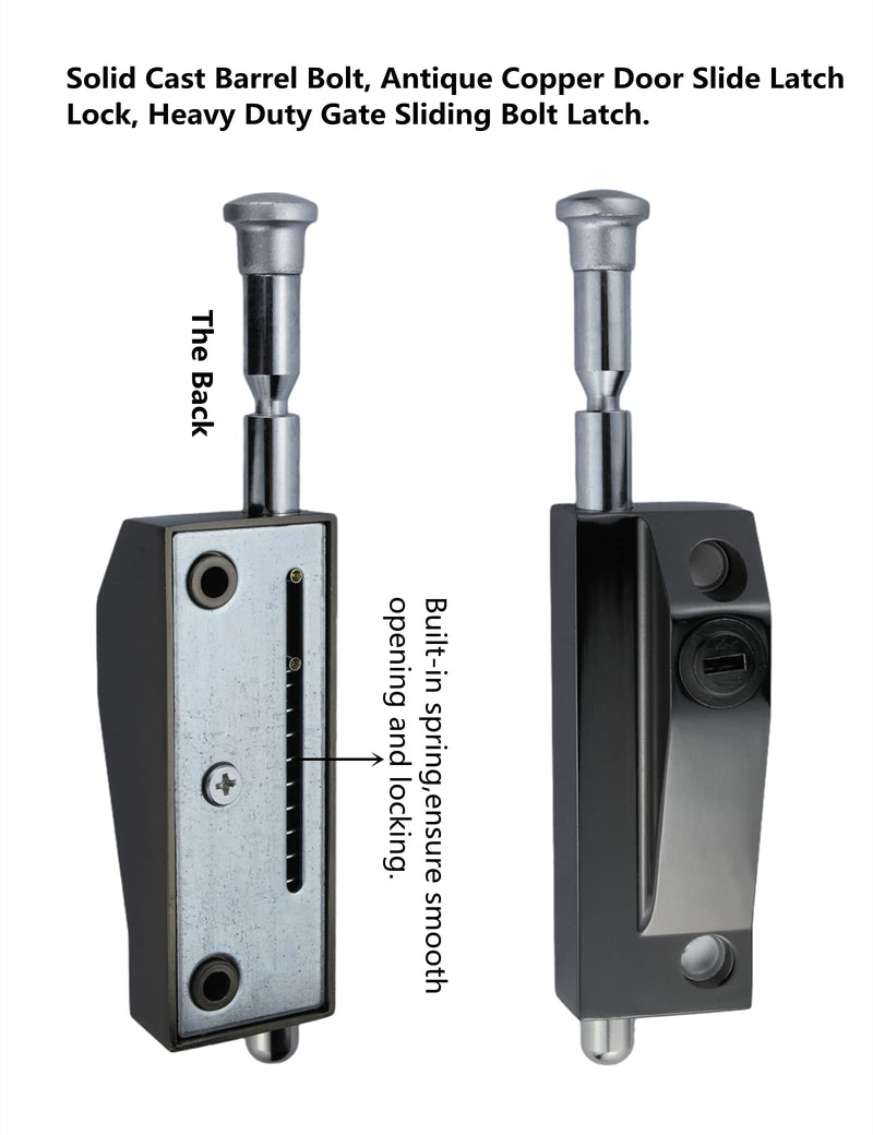 Spring Loaded Latch pin Black Heavy Duty Sliding Bolt Marine Grade,Barrel Bolt Thickened Vertical Latch Door Lock Cane Bolts for Gates Garage barn Double Door (Black) - NewNest Australia