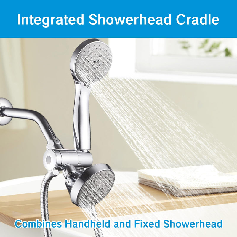 3 Way Shower Diverter Valve 1/2” Three Head Splitter Adapter and Fixed Spray Head with Handheld Cradle Bathroom Accessories for Hand Universal Shower System Replacement (Silvery)