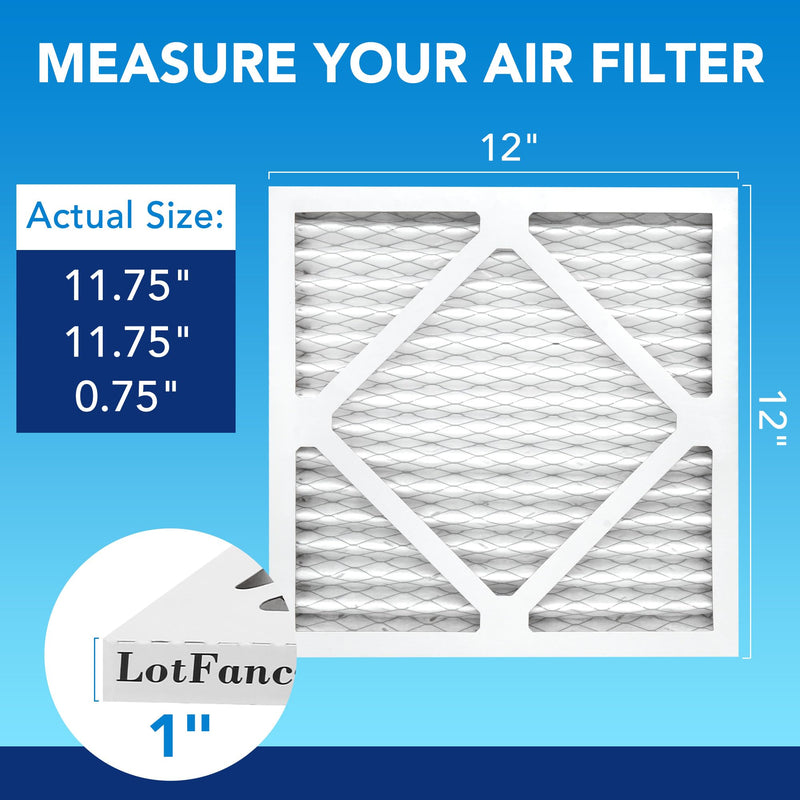 LotFancy 12x12x1 Air Filter MERV 13 6-Pack, Electrostatic Pleated HVAC Furnace Air Filter, Captures Pet Dander Smog Smoke, Actual Size: 11.75"x11.75"x0.75"