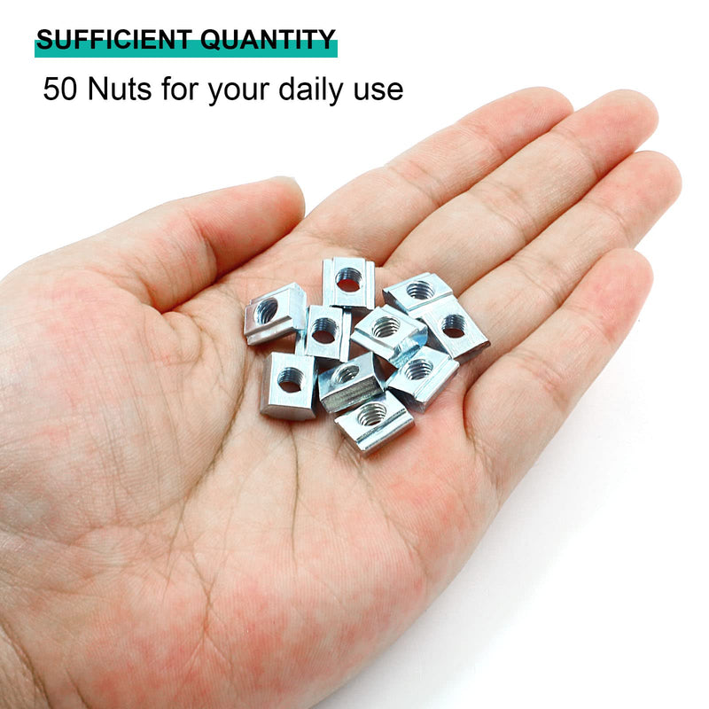 50Pcs 20 Series Sliding T Nuts M5 Thread, Slide in Hammer Head T Nut T-Slot Slide Nuts for 20x20 Standard 6mm T-Slot Aluminum Extrusion Profile 20M5 50