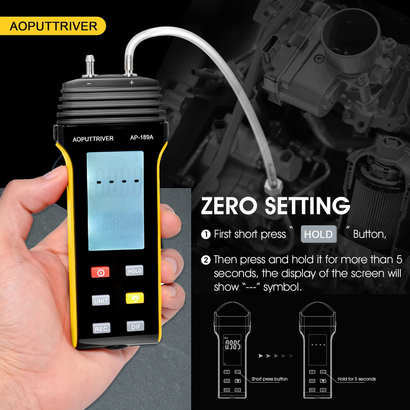 Manometer, AP-189A Professional Gas Pressure Tester, Dual-Port Manometer Air Pressure Meter, 11 Selectable Units Differential Pressure Gauge, HVAC Digital Manometer with Backlight Data Record AP-189A（6Psi）