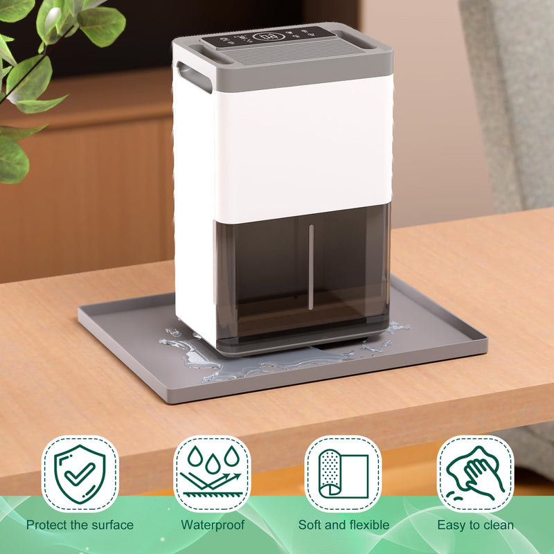 Dehumidifier Drip Pan, 16'' x 12'' Anti-Leakage Dehumidifier Mat, Non-Slip Drip Tray with Raised Edge for Dehumidifiers, Prevent Water Leakage,Protect Floor & Furnitures, Gray 16 x 12 inch