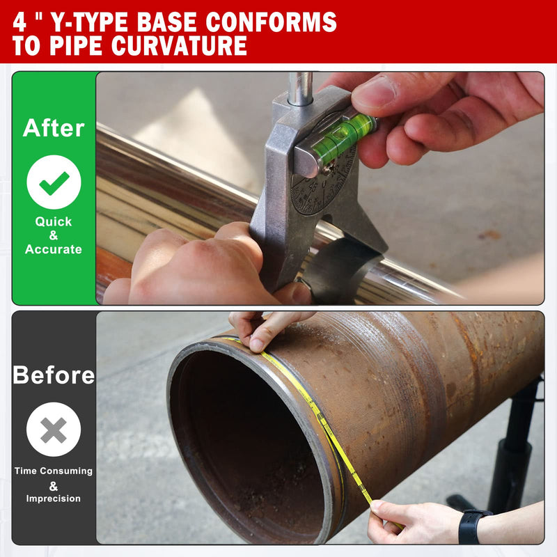 Pipe Center Finder, Pipefitter Tools w/Centering Head, Pipe Fitting Tools Center Finder Tool to Measure Pipe Diameter Over 0.5" and Up, 4" Y-Type Base Fitted with Adjustable Dial Bubble Protractor. DXGJ-N