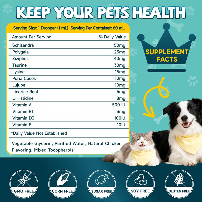 2 Pack Calming Drops for Dogs & Cats - Cat Calming Treats for Anxiety Relief, Relaxation, Sleep Aid + L-Lysine Supplement for Cats - Immune Support Lysine Drops of All Ages