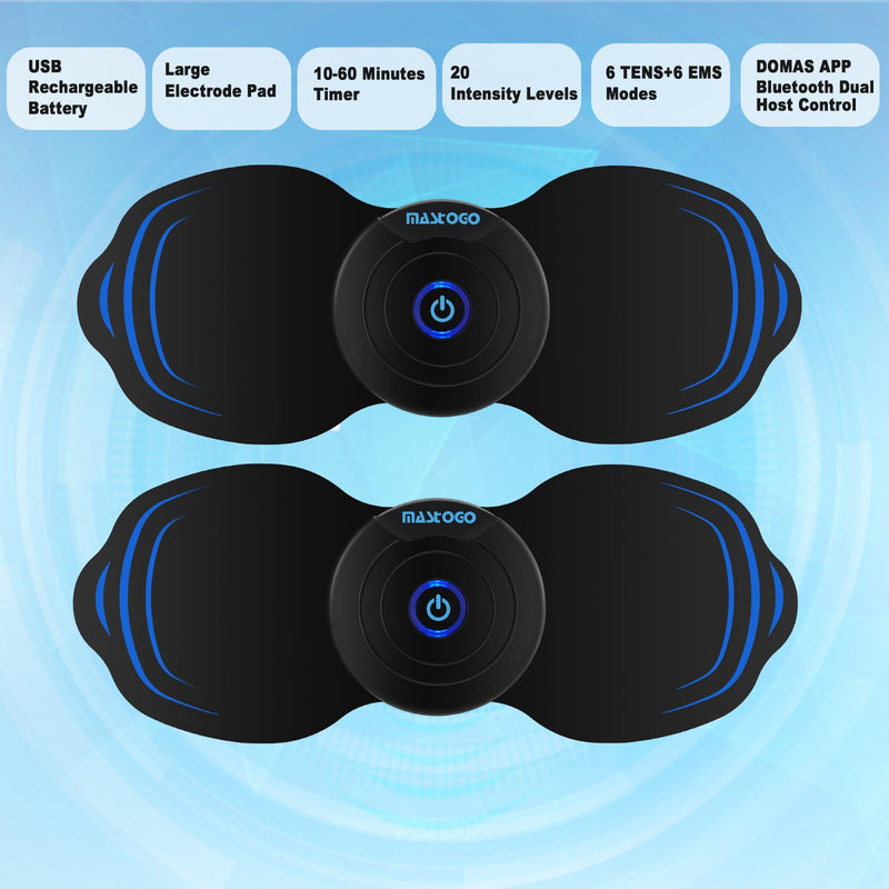 Wireless Tens Unit Muscle Stimulator - Two Sets of Tens Unit Massager for Pain Relief - Up to 12 Mode 20 Intensity Portable with App Controlled Bluetooth TENS EMS Muscle Stimulator Machine