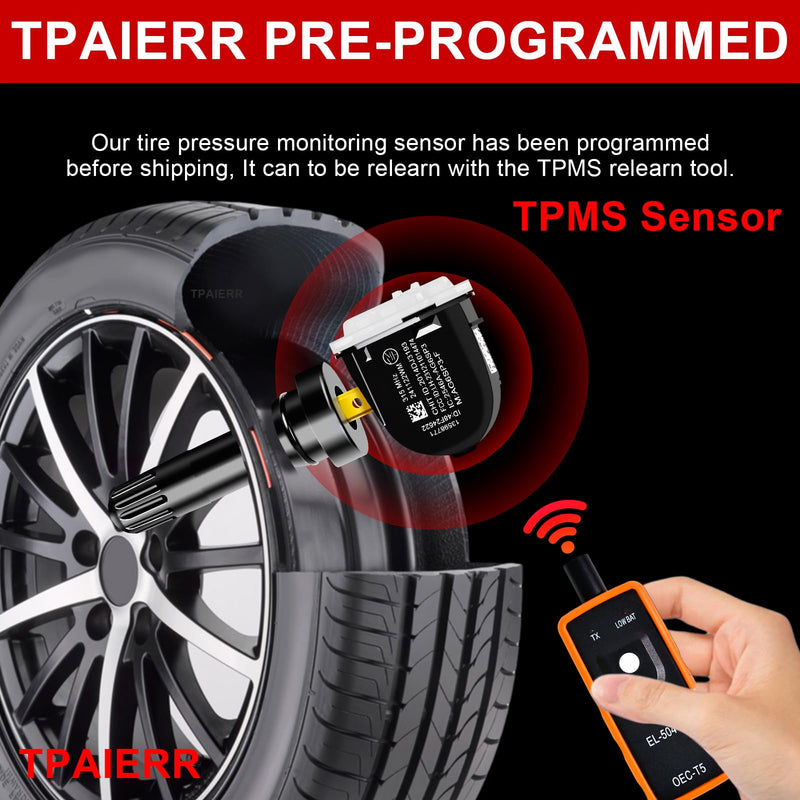 5Pcs TPMS Sensor with Relearn Tool, 315Mhz OE 13598771 13598772 13586335 13581558 EL-50448 Tire Pressure Monitoring System Compatible with Chevrolet/Chevy/Silverado/GMC/Buick/Cadillac (Black) Black