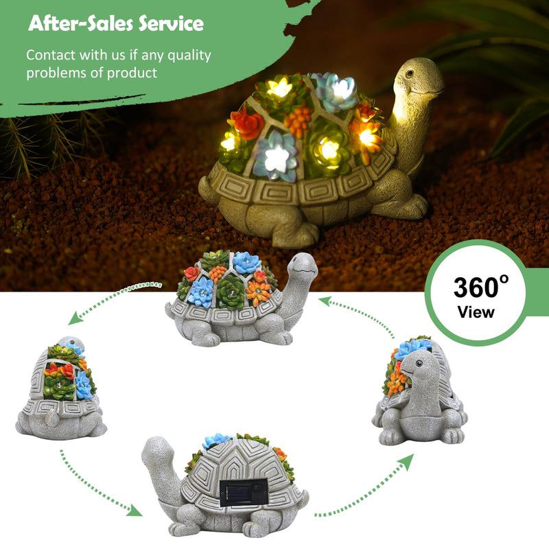 Nacome Solar Garden Outdoor Statues Turtle with Succulent and 7 LED Lights - Lawn Decor Tortoise Statue for Patio, Balcony, Yard Ornament - Unique Housewarming Gifts Grey Turtle