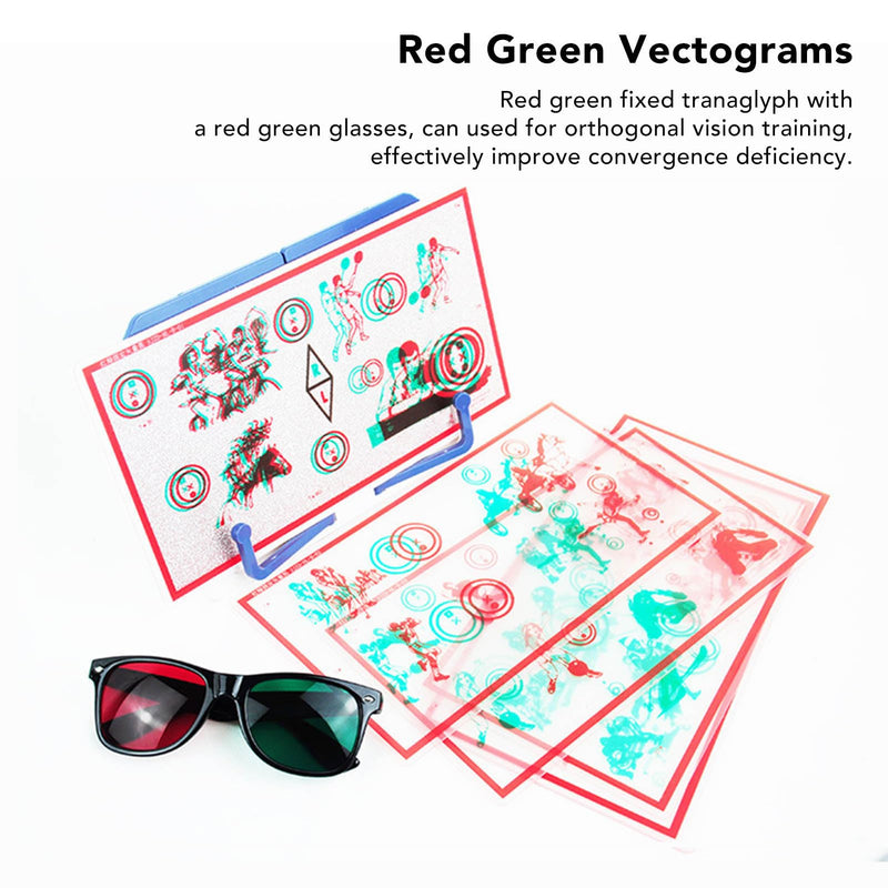 Red Green Fixed Tranaglyph, Convergence Insufficiency Eye Training Low Vision Test Chart with Glasses Eye Training Device Stereo Training Cards Visual Correction