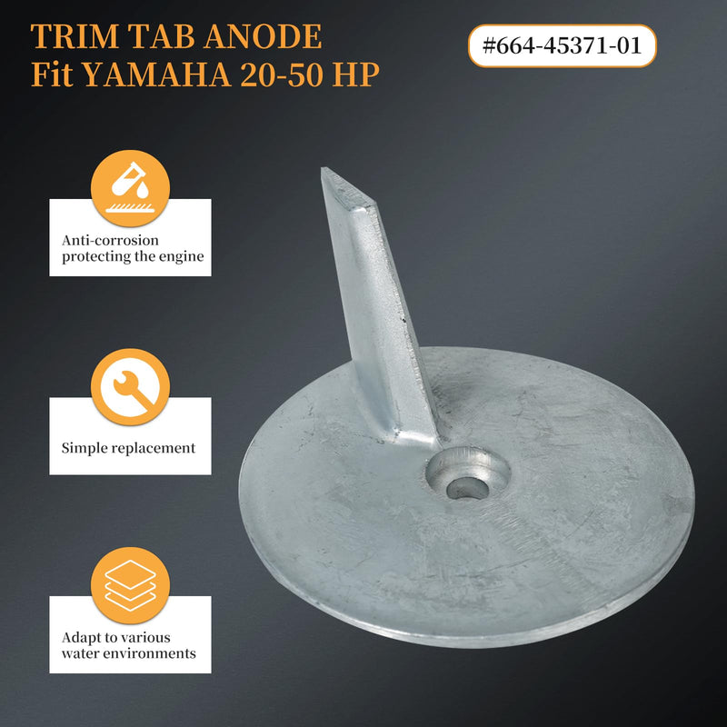 664-45371-01 Trim Tab Zinc Anode Replacement for Yamaha Outboard 20-50HP Engine