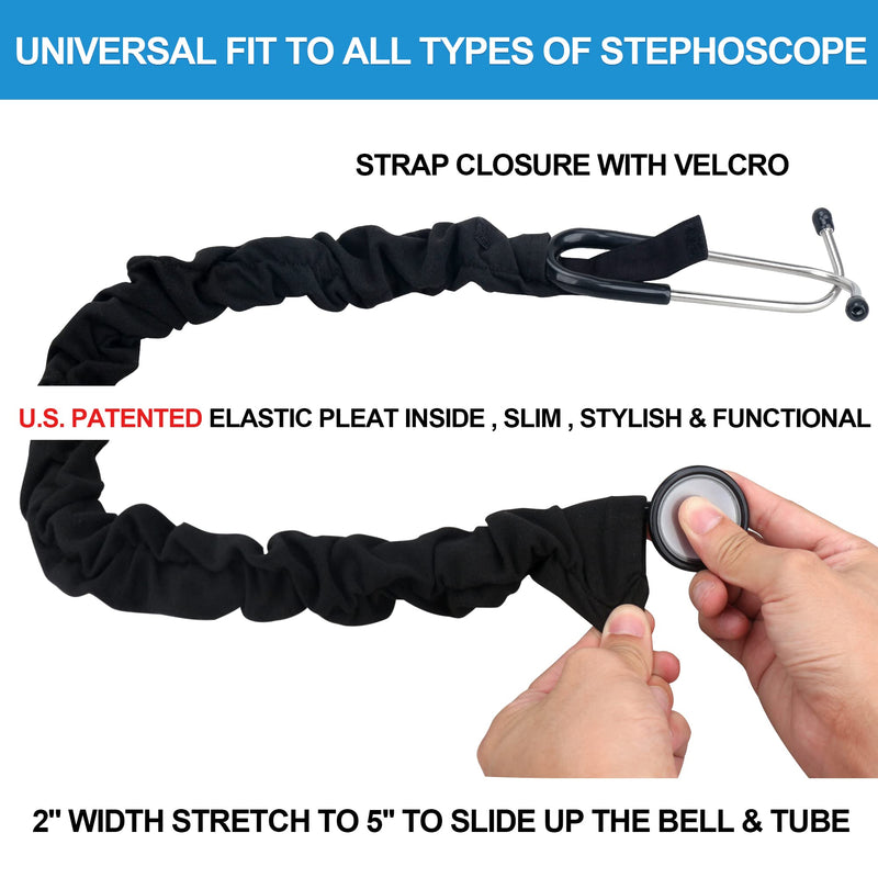 ABAMERICA Stretchy Stethoscope Cover Scrunchie, Stretchy Slim Looking Stethoscope Sleeves Universal Fit to All Types of Stethoscopes A14- 1 Pcs Stretchy Rayon - Black