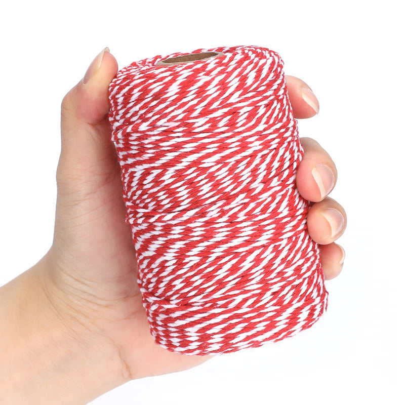 Red and White Twine, Christmas Twine String, 656 Feet Cotton Baker's Twine Cotton Cord Crafts Gift Twine String for Crafts, Gift Wrapping, Party, Baking and Holiday Red and White