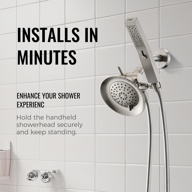 G-Promise All Metal High-Flow Shower Diverter Valve with Holder, 3-Way Splitter with Pause Mode for Handheld and Fixed Shower Head, Bathroom Universal Adapter System Replacement Part (Brushed Nickel) Brushed Nickel
