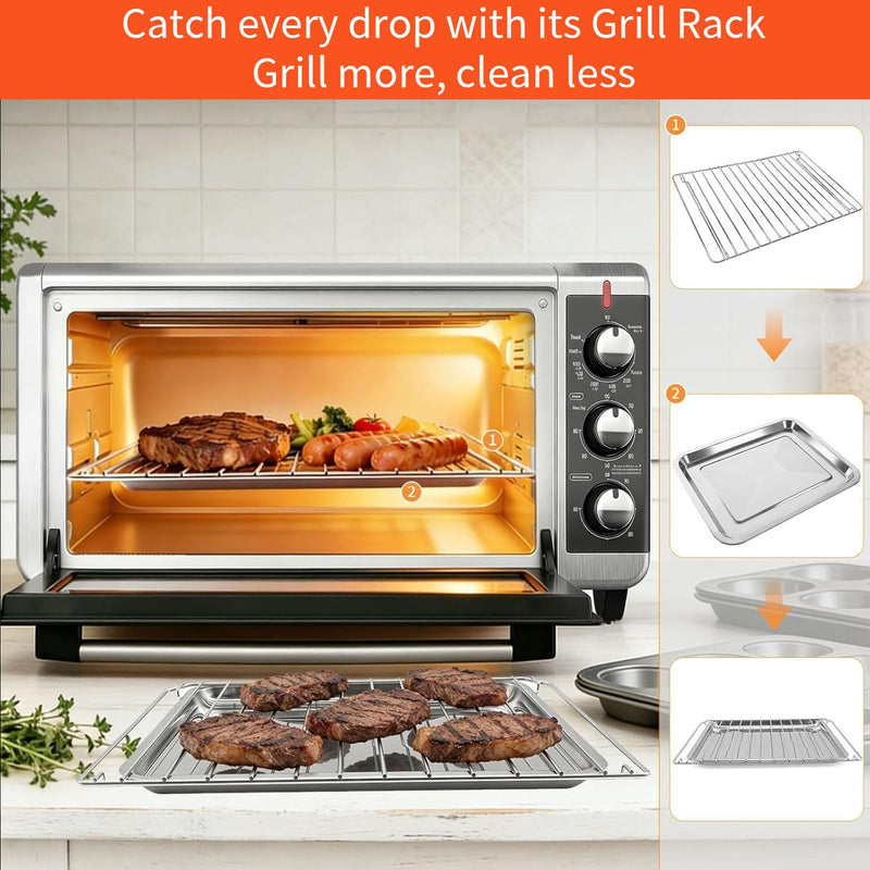 GCQ 2PCS Convection Toaster Oven Replacement Tray Rack for BLACK+DECKER 8 Slice Extra Wide Convection Toaster Oven,Food Grade Accessories Parts Grill Pan Rack Tray Crisper Plate,Dishwasher Safe
