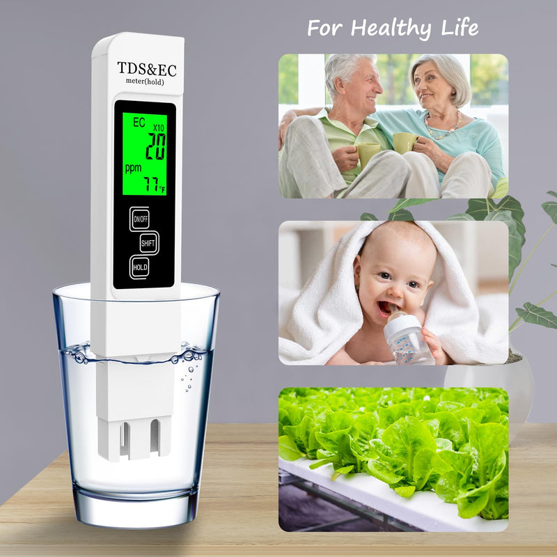 Most Accurate So Far 4-in-1 Instant Read TDS Meter - Measures TDS, EC, & Temperature (°C/°F) - Digital Water Testing Kit for Tap, Well, Pool, Hydroponics, Aquarium, RO/DI System White