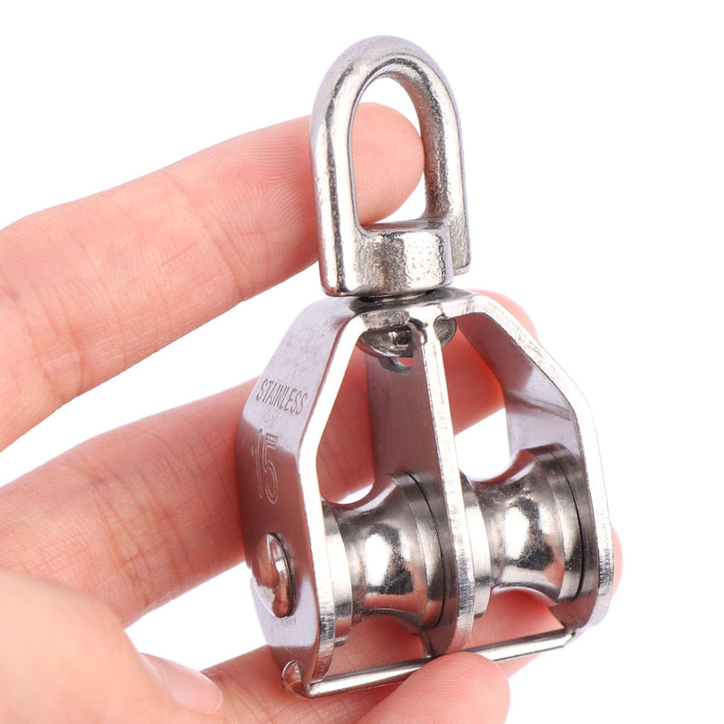 M15 Double Pulley Snatch Block Lifting Crane Swivel Hook, 304 Stainless Steel M15 (2PCS)